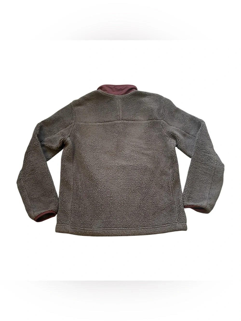 North Face Brown Sherpa Pullover with Maroon Trim